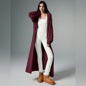 New York & Company Burgundy Long Open-Front Cardigan